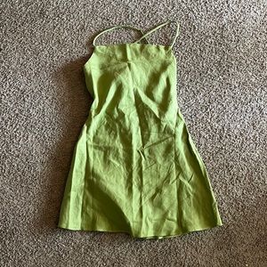 VRG GRL green linen strappy back mini dress